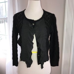 Free People Black Ruffle Front Cardigan